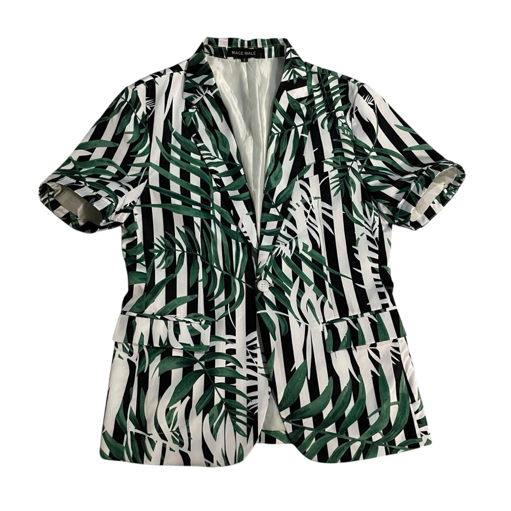 Men’s Palm Frond Stripe Short Sleeve Jacket Size S (shorts listed separately)